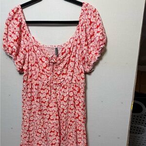 Red Floral Dress with Puff Sleeves